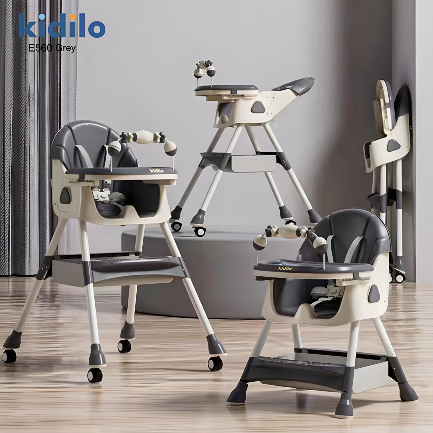 2-in-1 Convertible Baby High Chair & Swing – off White/Grey