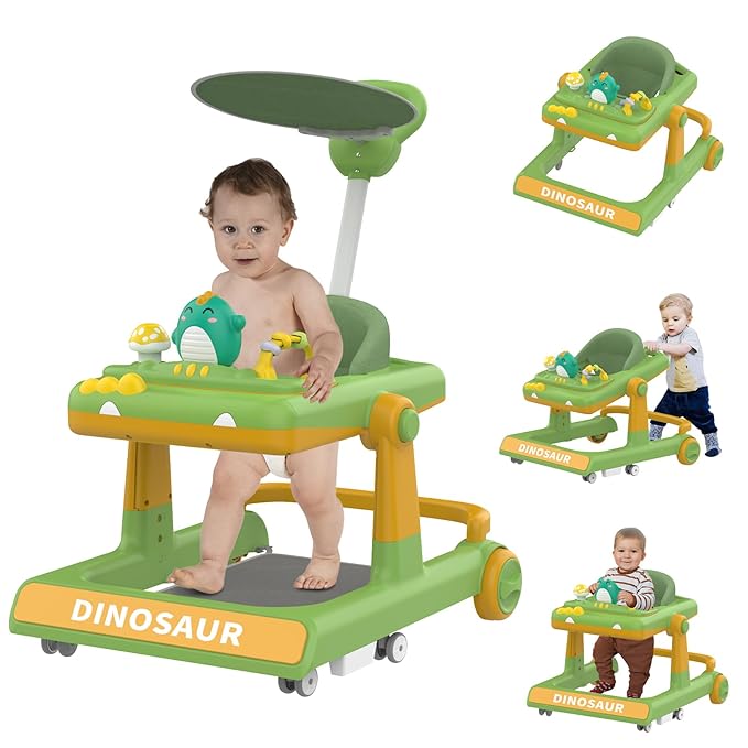 Dino 5-in-1 Multifunctional Baby Walker – Stroller, Jumper, Activity & Adjustable Speed Walker with Sun Shade