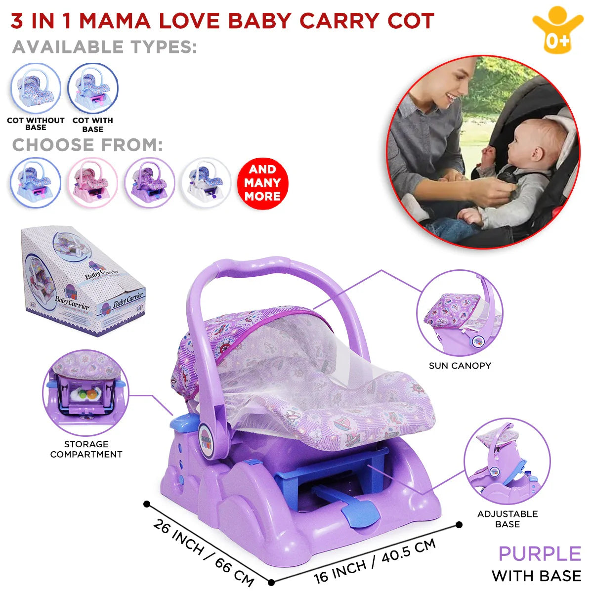 Mama Love 3-in-1 Carry Cot with Base – Premium Newborn Baby Rocker, Sleeping Carrier & Car Seat