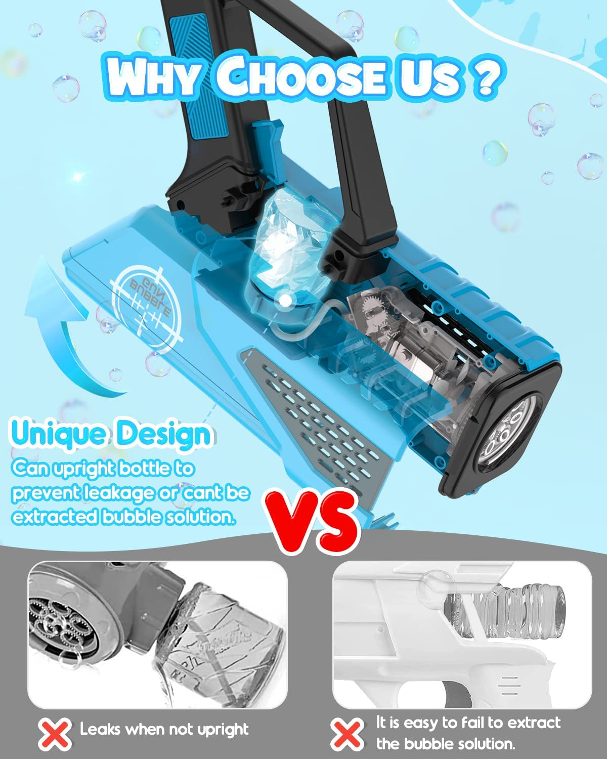 Bubble Machine Gun – 8-Hole Bubble Blower with LED Lights for Kids' Outdoor Fun