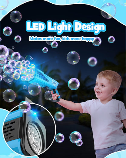 Bubble Machine Gun – 8-Hole Bubble Blower with LED Lights for Kids' Outdoor Fun