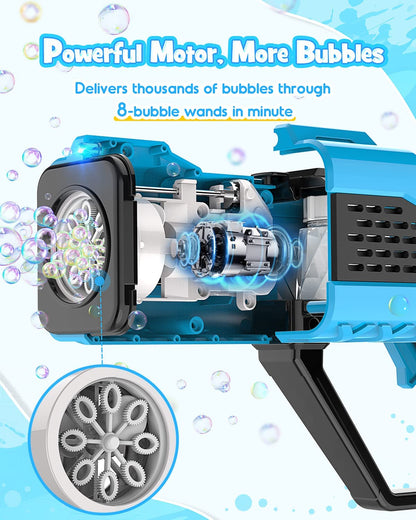 Bubble Machine Gun – 8-Hole Bubble Blower with LED Lights for Kids' Outdoor Fun