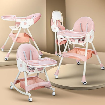 2-in-1 Convertible Baby High Chair & Swing – Floral Pink