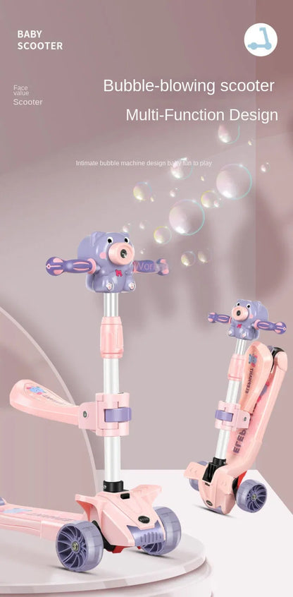 2-in-1 Kids Scooty with Seat – Portable Ride-On with Bubble Lights, Music & Fun Poems!