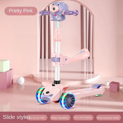 2-in-1 Kids Scooty with Seat – Portable Ride-On with Bubble Lights, Music & Fun Poems!