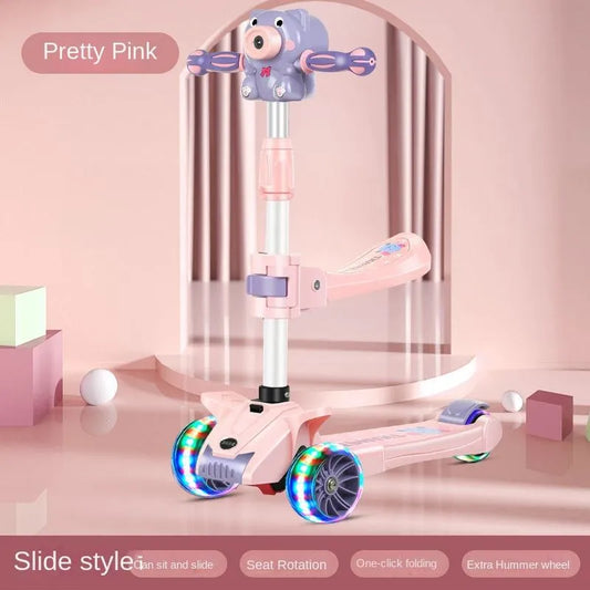 2-in-1 Kids Scooty with Seat – Portable Ride-On with Bubble Lights, Music & Fun Poems!