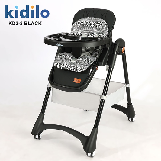 Kidilo Full-Option Baby High Chair – Foldable Design, Recline Seat, Height Adjustable, Double Cushion & Adjustable Tray