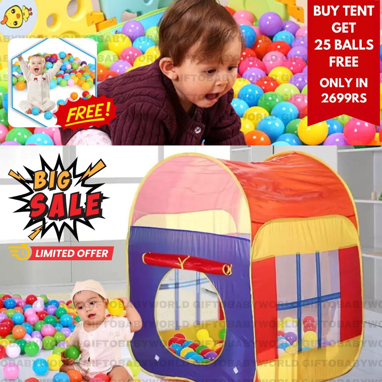 Kids Play Tent with 50 Free Balls