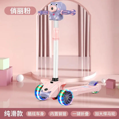 2-in-1 Kids Scooty with Seat – Portable Ride-On with Bubble Lights, Music & Fun Poems!