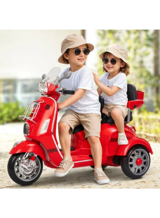 Luxury Vespa Style Ride-On Scooter with Remote Control | Double Seat Kids Electric Bike