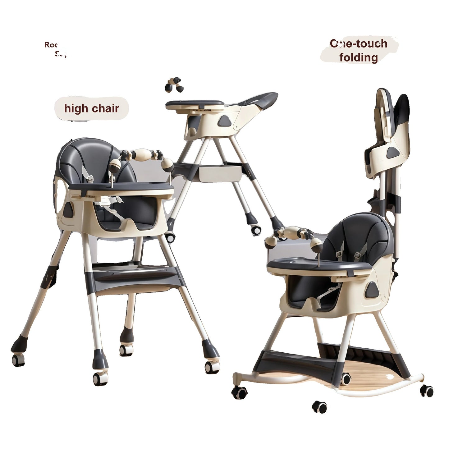 2-in-1 Convertible Baby High Chair & Swing – off White/Grey