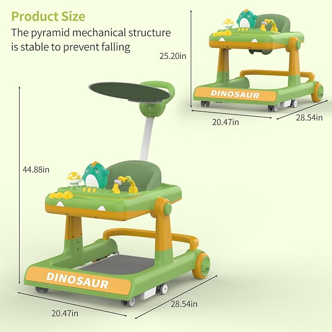 Dino 5-in-1 Multifunctional Baby Walker – Stroller, Jumper, Activity & Adjustable Speed Walker with Sun Shade