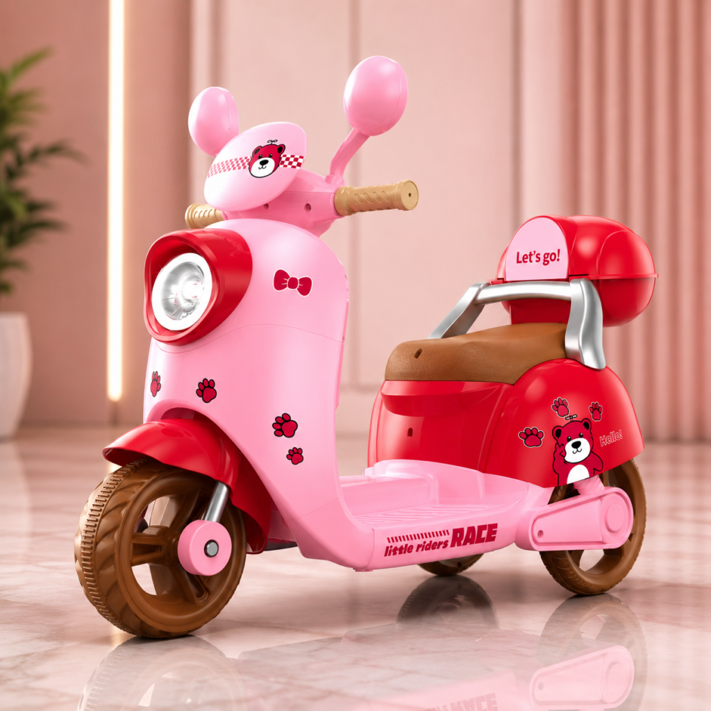 Kitty Vespa Kids Electric Ride-On Scooter 6V Rechargeable – Pink Kids Ride-On Motorcycle with LED Headlight