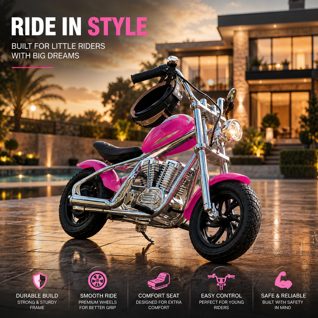Metal Harley Kids Electric Ride-On Motorcycle 12V Rechargeable – Kids Electric Bike with LED Lights
