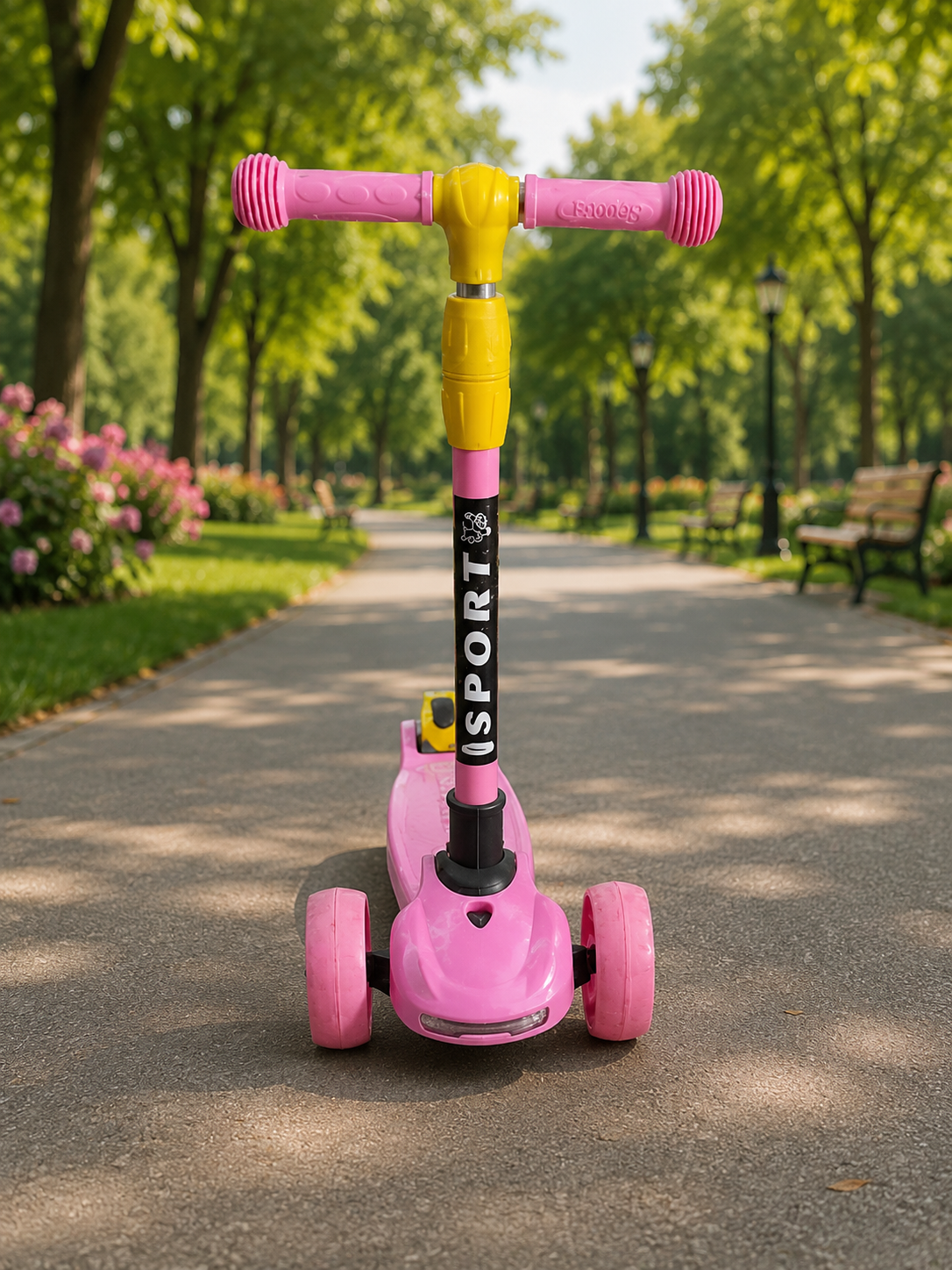 Kids 4-Wheel Sport Scooter with LED Wheels | Adjustable Height | Premium Kick Scooter for Boys & Girls (Blue, Black, Pink & Red)