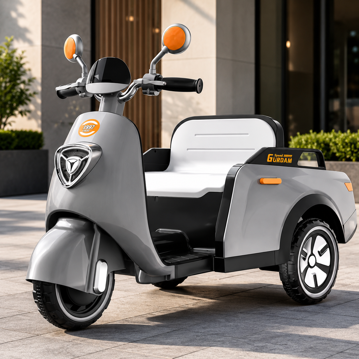 Buggy Vespa Kids Electric Ride On Scooter 12V Rechargeable 3-Wheel Bike – Grey