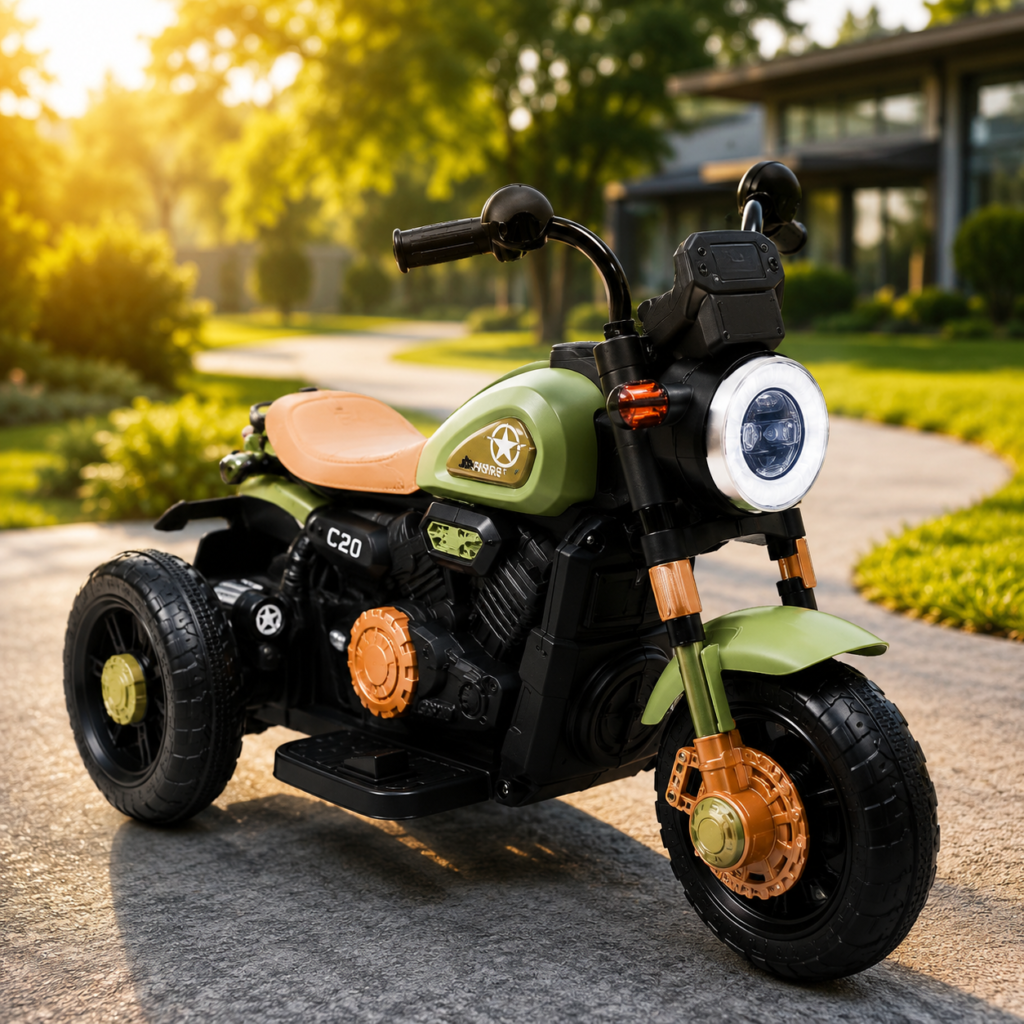 Street Tracker Kids Electric Ride-On Motorcycle | 3-Wheel Battery Powered Classic Bike with LED Headlight