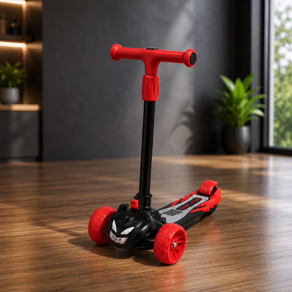 Kids 3-Wheel Kick Scooter with LED Wheels | Adjustable Height | Red & Yellow Children's Scooter thumbnail 3