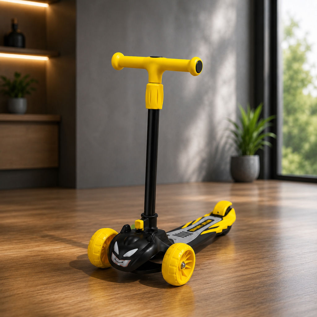 Kids 3-Wheel Kick Scooter with LED Wheels | Adjustable Height | Red & Yellow Children's Scooter
