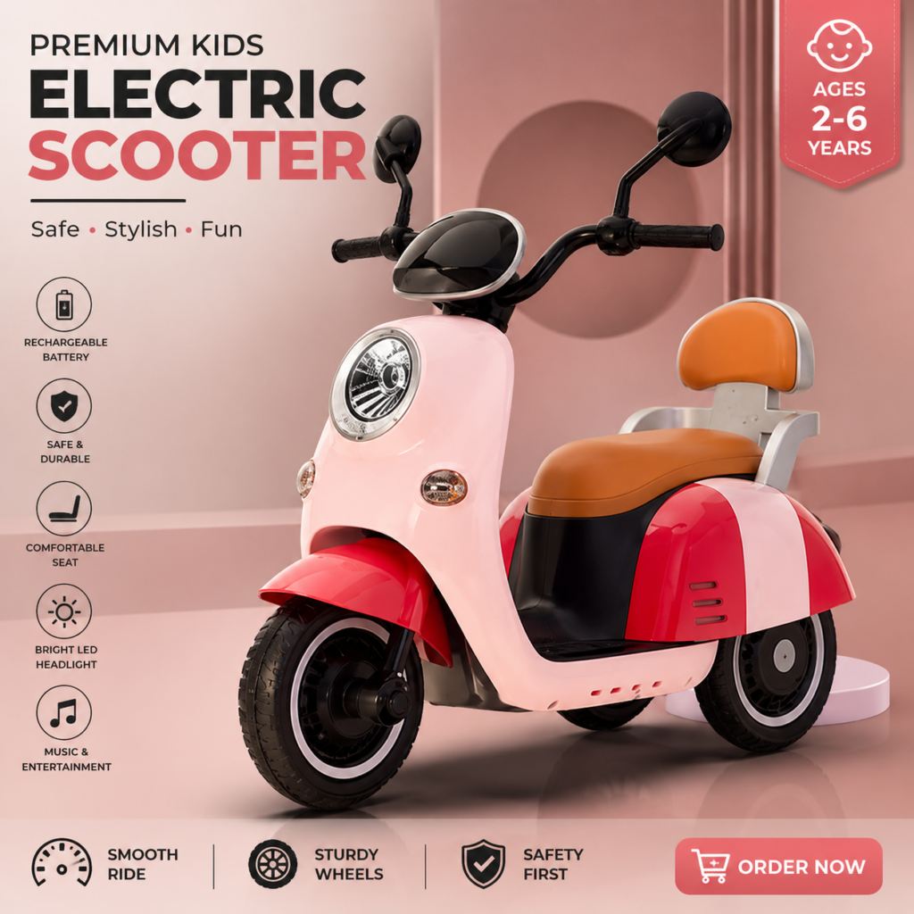 Mini EV Kids Electric Ride-On Scooter 6V Rechargeable – Kids Ride-On Motorcycle with LED Headlight Multi Colours