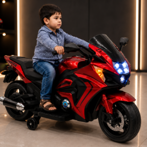 Hayabusa Style 12V Kids Electric Ride On Sports Motorcycle with LED Lights, Training Wheels & Rechargeable Battery – Red