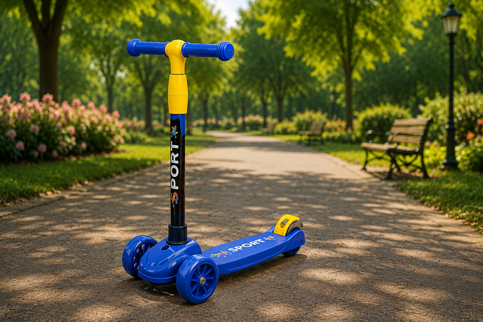 Kids 4-Wheel Sport Scooter with LED Wheels | Adjustable Height | Premium Kick Scooter for Boys & Girls (Blue, Black, Pink & Red)