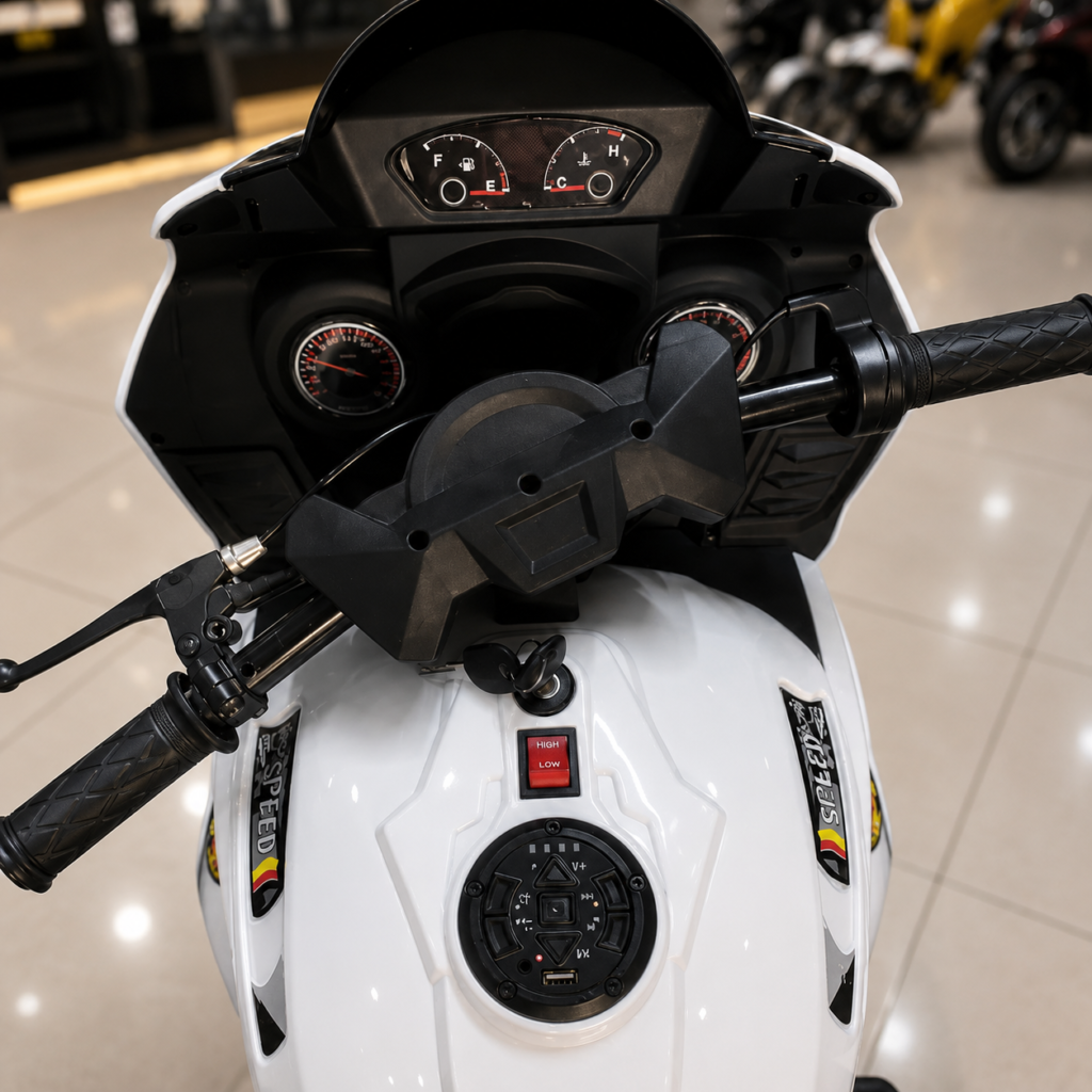 Super Sports Kids Electric Ride On Motorcycle 12V Rechargeable Bike with LED Lights – White thumbnail 5