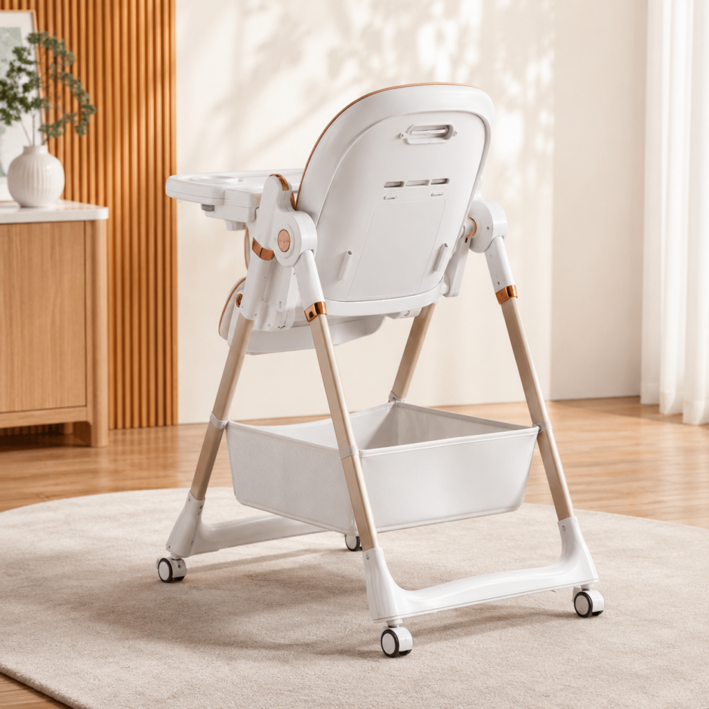 Kidilo Baby High Chair Adjustable Foldable Dining Feeding Chair with Wheels & Storage Basket thumbnail 2