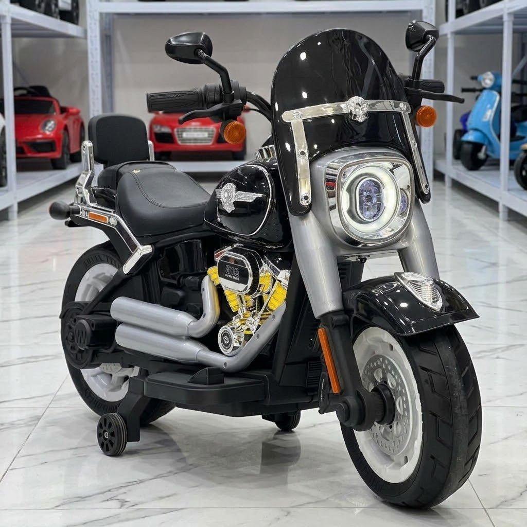 Harley Style Kids Electric Ride-On Motorcycle 12V Rechargeable – Red Kids Electric Bike with LED Lights thumbnail 4