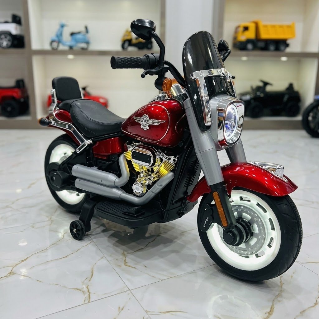 Harley Style Kids Electric Ride-On Motorcycle 12V Rechargeable – Red Kids Electric Bike with LED Lights thumbnail 2