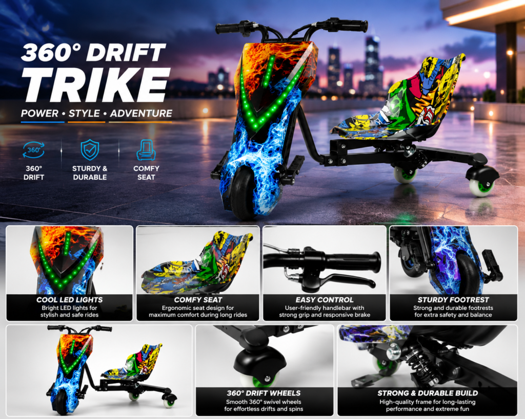 Drifter Electric Drift Trike Ride On Scooter for Kids 24V Rechargeable – Multi Color thumbnail 3