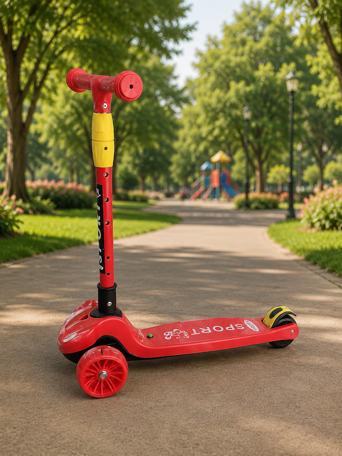 Kids 4-Wheel Sport Scooter with LED Wheels | Adjustable Height | Premium Kick Scooter for Boys & Girls (Blue, Black, Pink & Red)