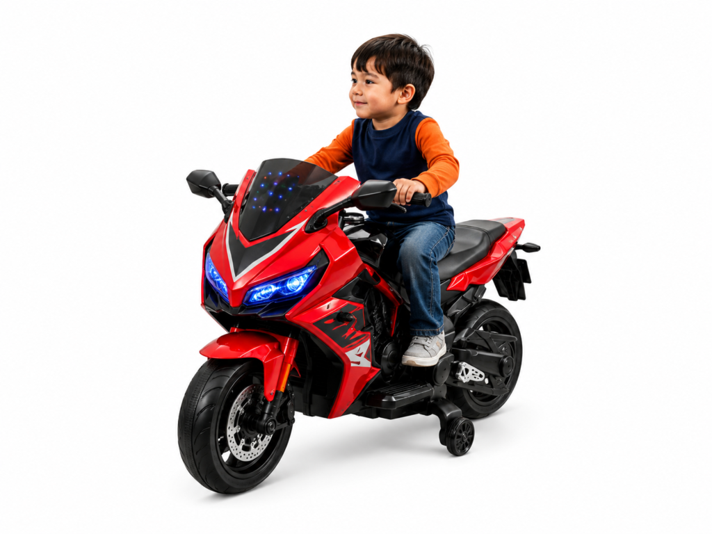 Kawasaki R1000 Kids Electric Ride-On Motorcycle – 12V Rechargeable Kids Bike with LED Lights | Red