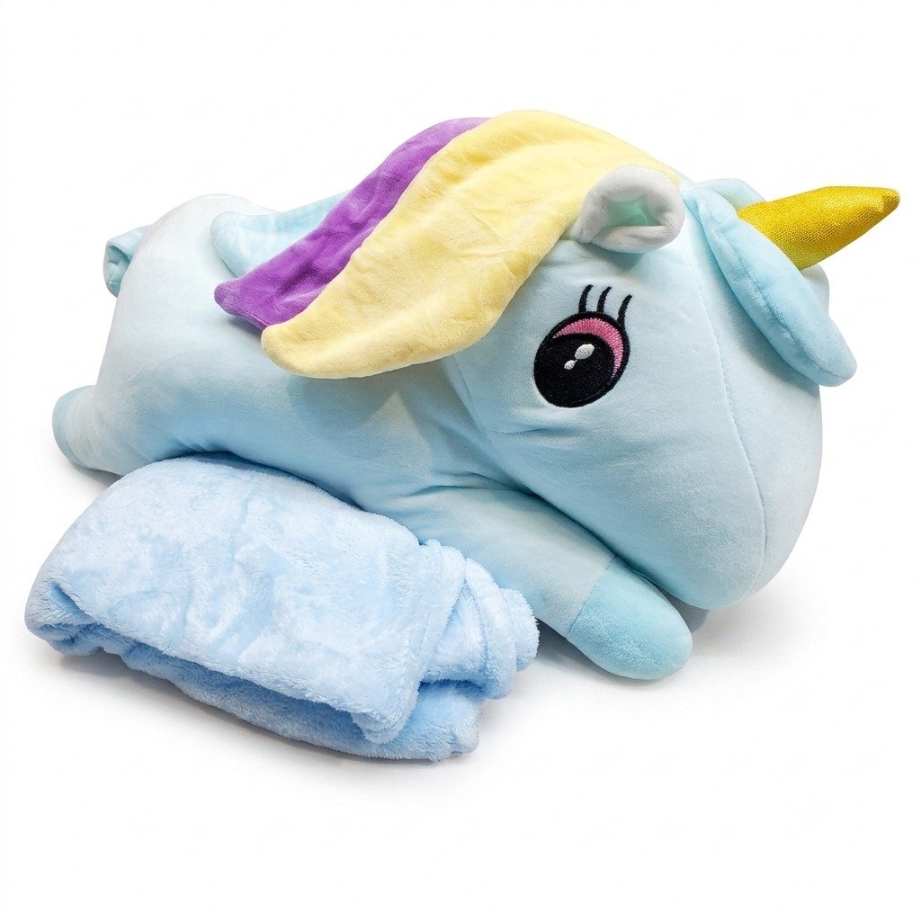 Unicorn teddy pillow with blanket