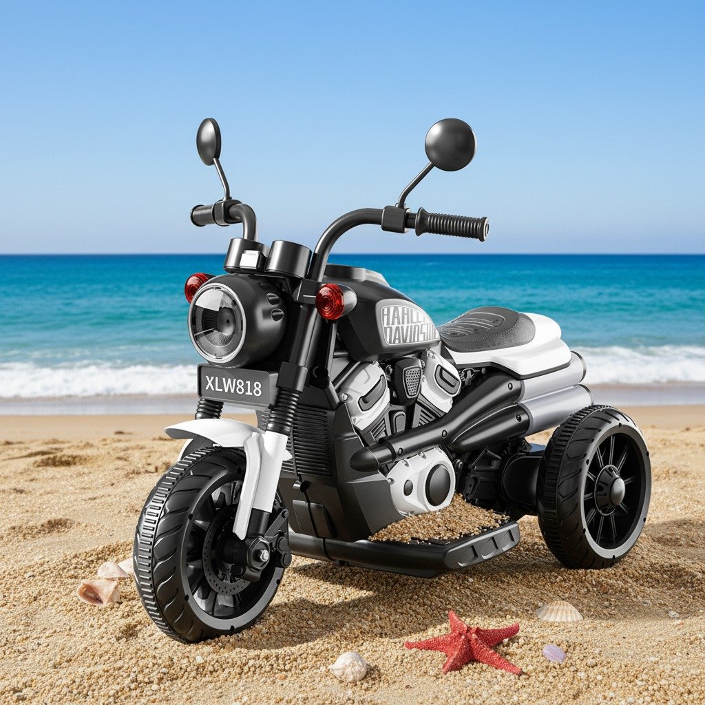 Bullet Style Kids Electric Ride On Motorcycle 6V Rechargeable Trike with LED Headlight – Black & White