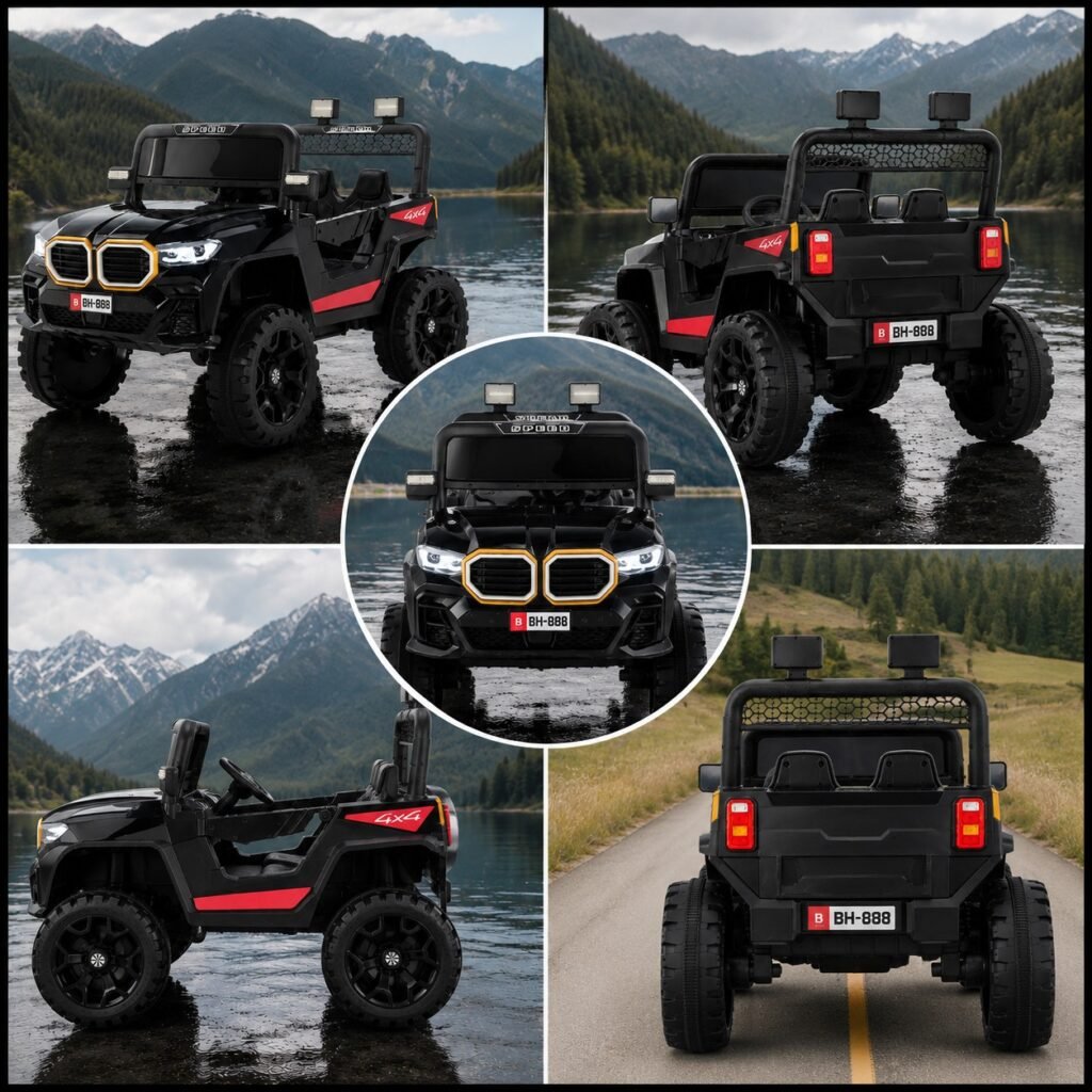12V Kids Ride-On Electric Jeep 4x4 Style SUV with LED Lights, Music, USB, Remote Control & Rechargeable Battery – Off-Road Ride On Car for Boys & Girls thumbnail 3