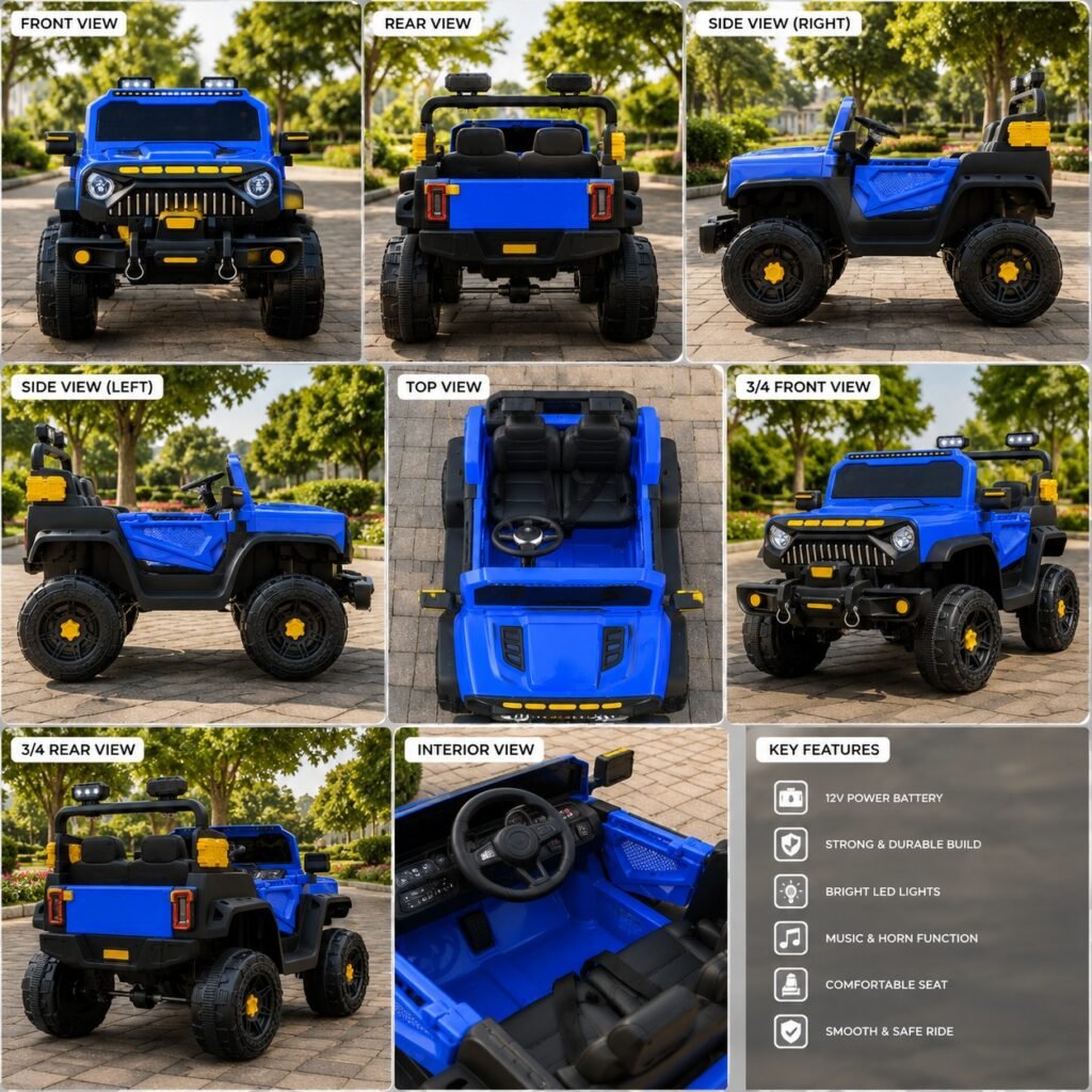 12V Kids Ride-On Electric Jeep with LED Lights, Music & Rechargeable Battery | Premium Off-Road Toy Car thumbnail 3