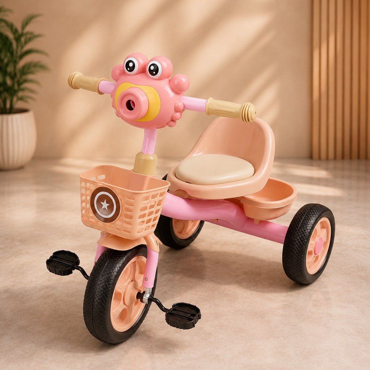 Bubble Kids Tricycle with Basket – Pedal Trike for Toddlers | Stable 3-Wheel Bicycle – Pink