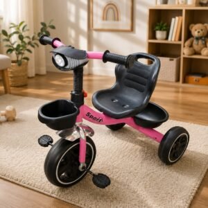 Sports Kids Tricycle with Front Basket, Rear Storage Tray & Headlight | Durable Toddler Ride-On Trike for Boys & Girls