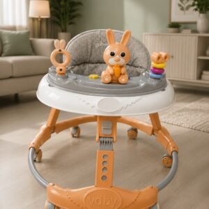 Premium Adjustable Height Baby Walker with Interactive Toy Tray, Cushioned Seat & Silent Wheels | Foldable Learning Walker for Babies