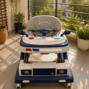 Luxury Car Style Baby Walker with Steering Wheel, Music, Adjustable Height & Silent Wheels | Foldable Interactive Learning Walker for Babies