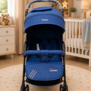 Tinnies Baby Stroller with Canopy, Safety Harness & Storage Basket – Foldable Infant Pram