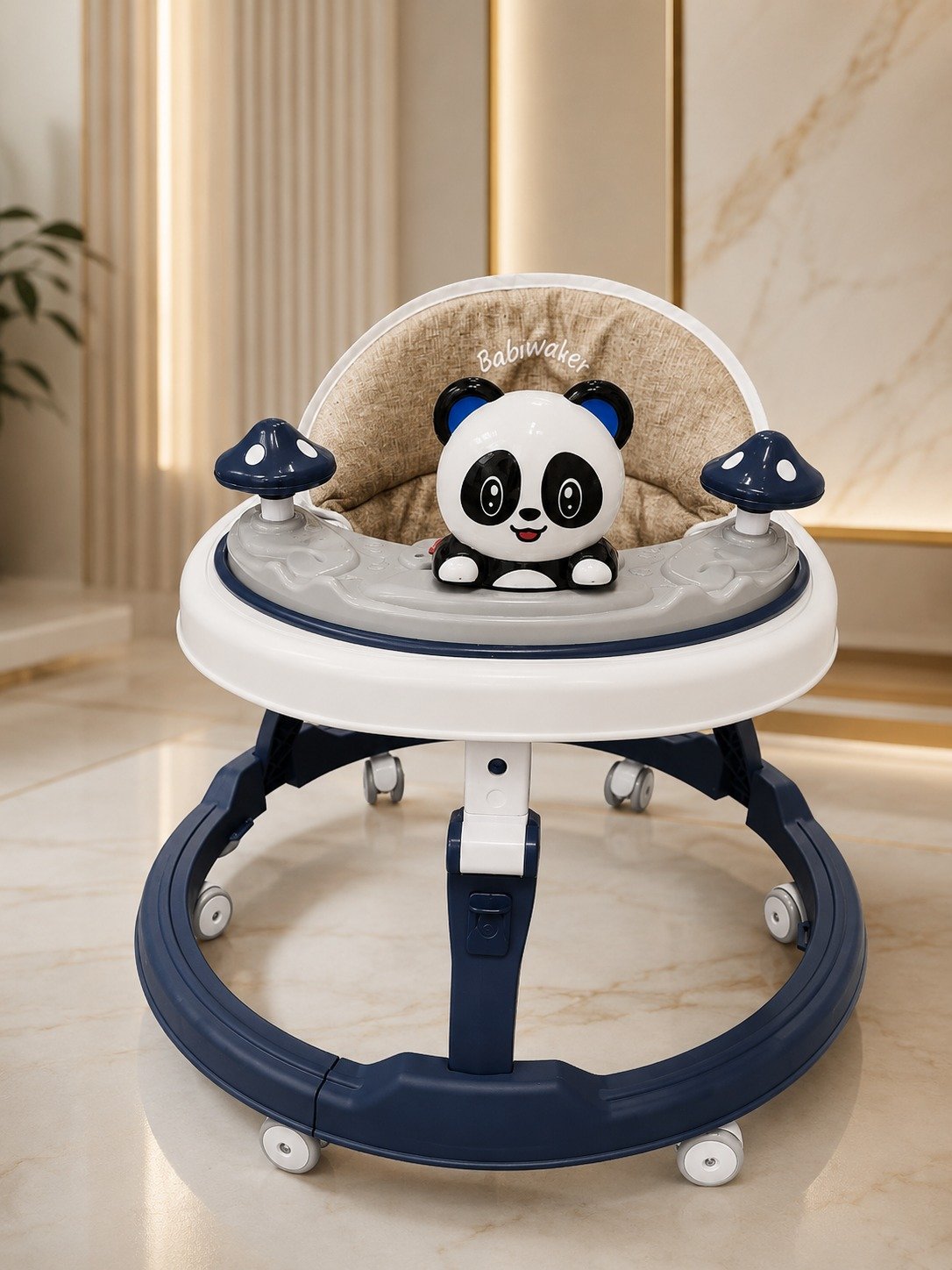 Baby Walker with Adjustable Height, Musical Toy Tray & 360° Wheels – Panda Design Baby Walker for Boys & Girls