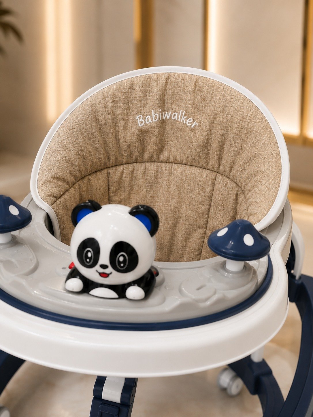 Baby Walker with Adjustable Height, Musical Toy Tray & 360° Wheels – Panda Design Baby Walker for Boys & Girls