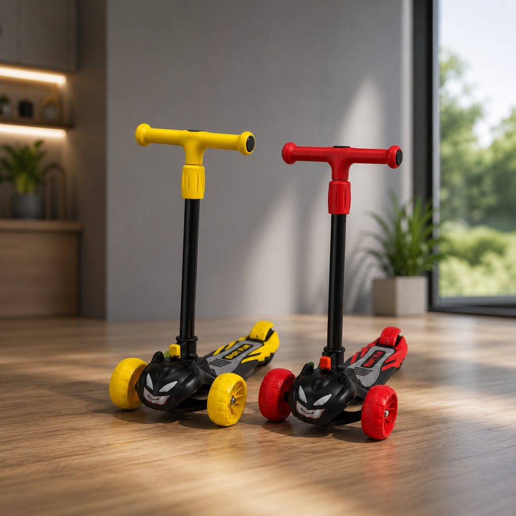 Kids 3-Wheel Kick Scooter with LED Wheels | Adjustable Height | Red & Yellow Children's Scooter thumbnail 2