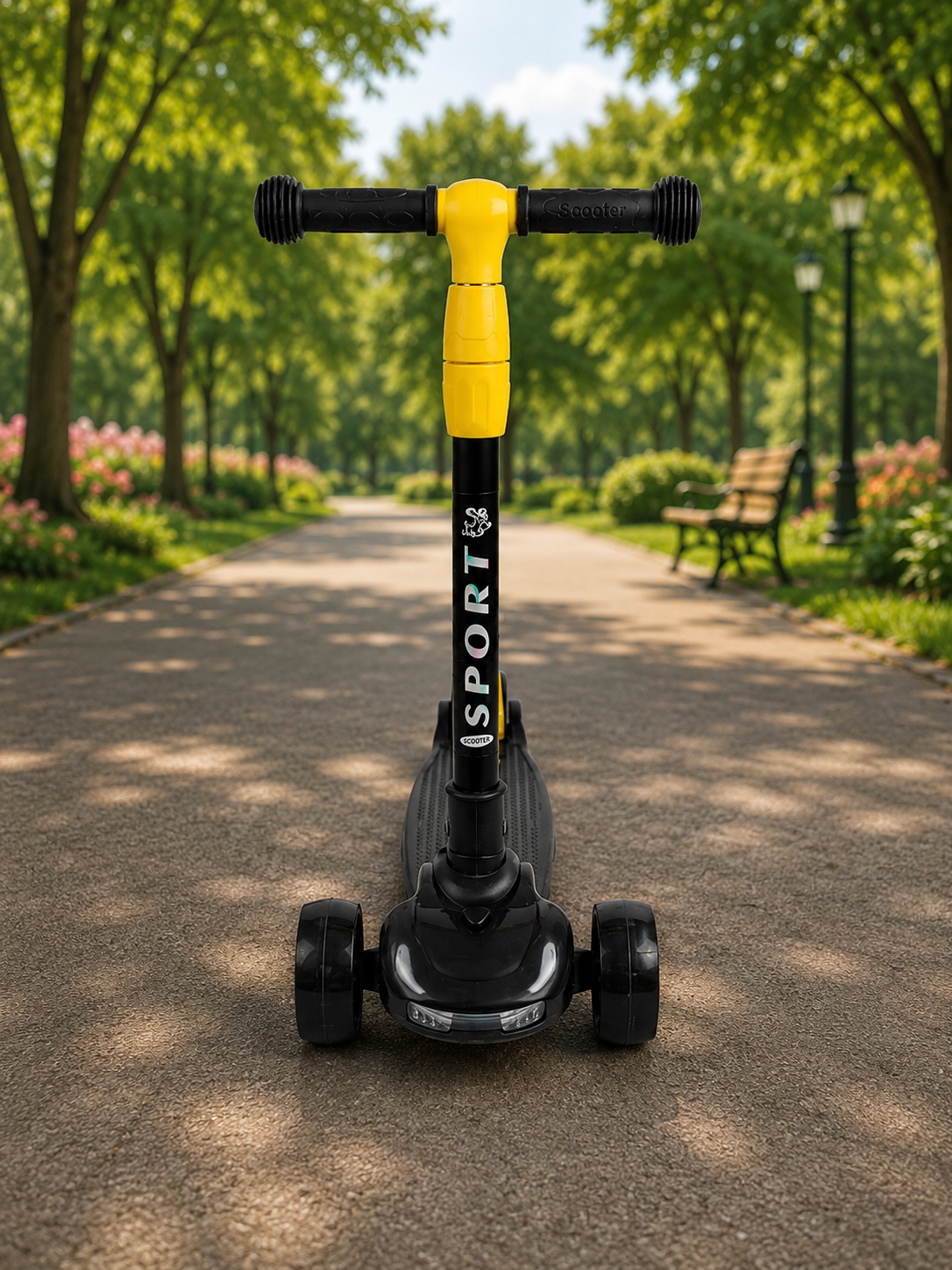 Kids 4-Wheel Sport Scooter with LED Wheels | Adjustable Height | Premium Kick Scooter for Boys & Girls (Blue, Black, Pink & Red)