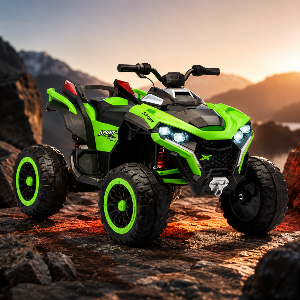 Safari Adventure Kids Electric ATV Quad Bike | 4-Wheel Battery Powered Ride-On with LED Lights & Off-Road Tires