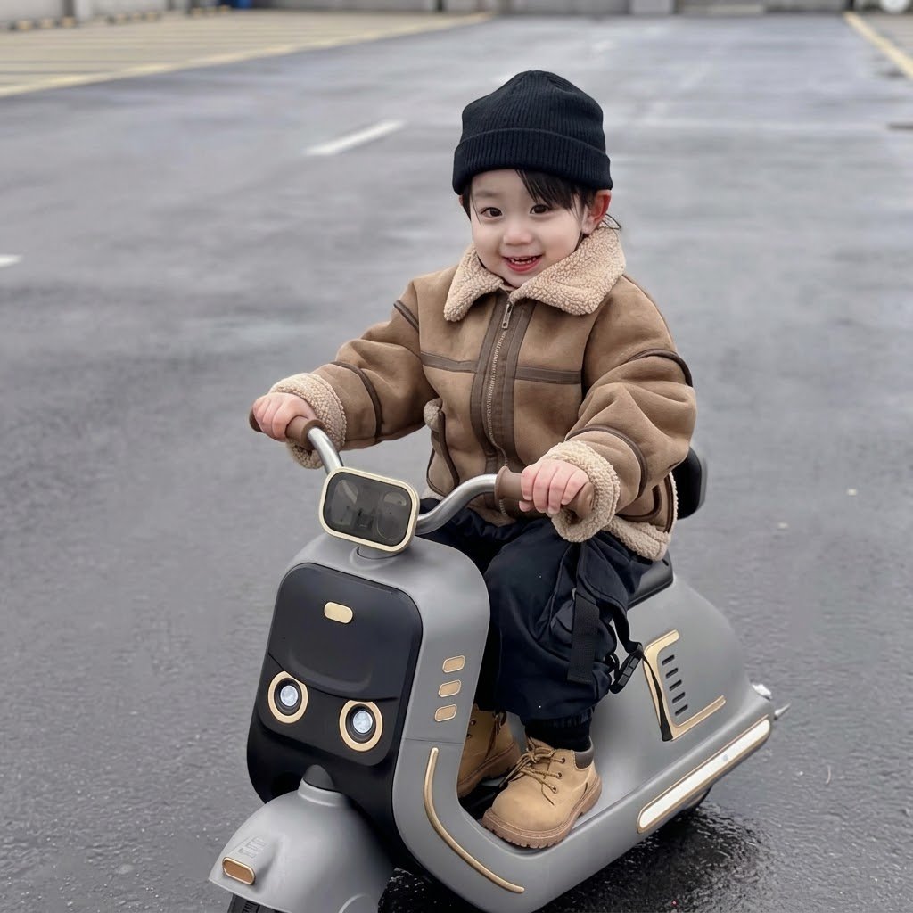 Vintage Deluxe Kids Electric Ride-On Scooter | Premium Battery Powered Retro Bike with LED Lights thumbnail 3