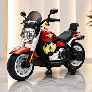 Harley Style Kids Electric Ride On Motorcycle 12V Rechargeable Bike with LED Lights – Red