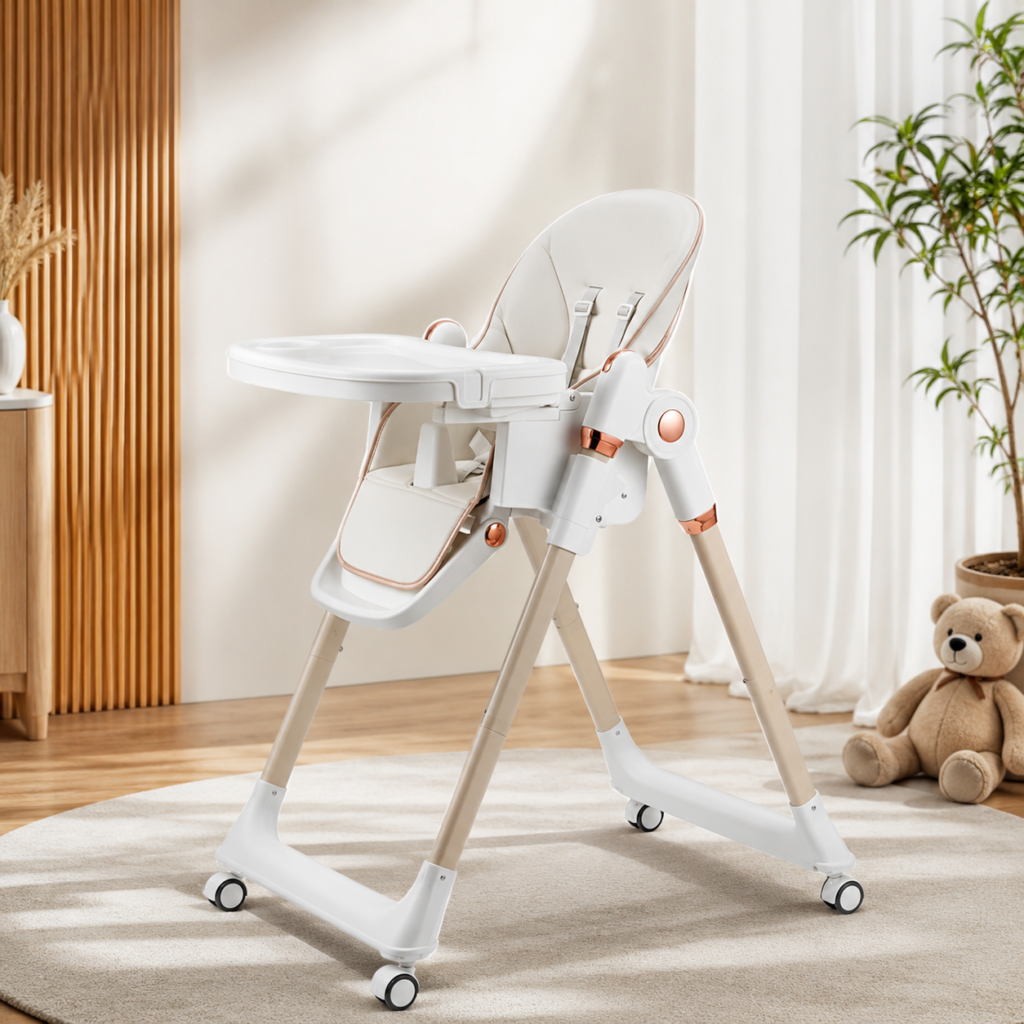 Kidilo Baby High Chair Adjustable Foldable Dining Feeding Chair with Wheels & Storage Basket